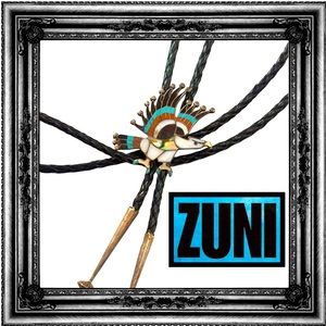 ZUNI Eagle Sterling Silver Turquoise Vintage Navajo Bolo Tie